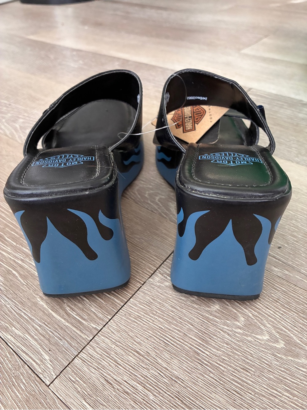 Harley Davidson vintage rare blue flame wedges rockabilly punk sandals NWT - Picture 3 of 7